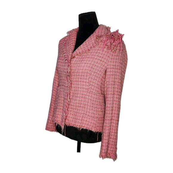 Silkland Pink Silk Tweed Blazer Raw Edge Jacket Women's size PM Career Old money - Picture 2 of 6